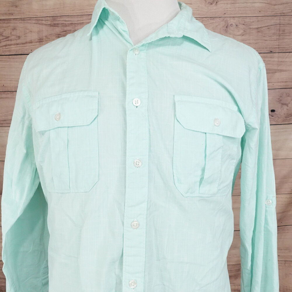 APT‎ 9 GREEN BREEZY LONG SLEEVE BUTTON DOWN SHIRT MENS SIZE L LARGE